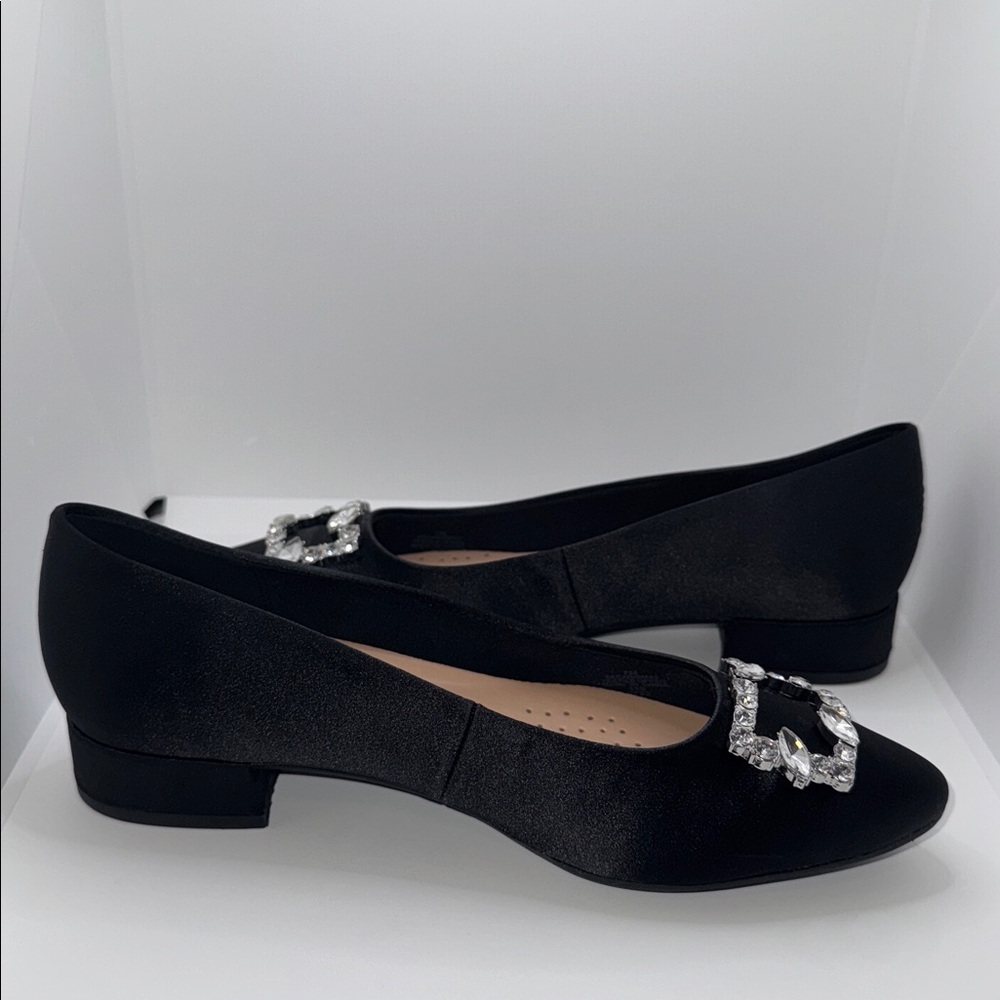 Easy Spirit Carisma Black Satin Dress Pumps w Rhinestone Buckle Women’s 7 - Picture 9 of 13